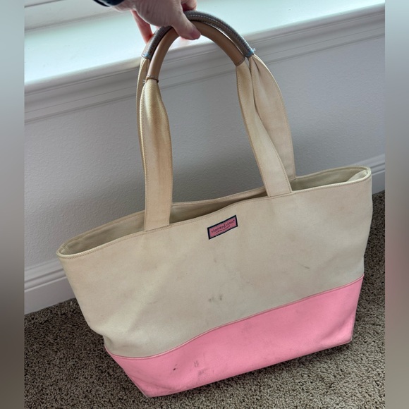 Vineyard Vines Handbags - Vineyard Vines Cream and Pink Tote